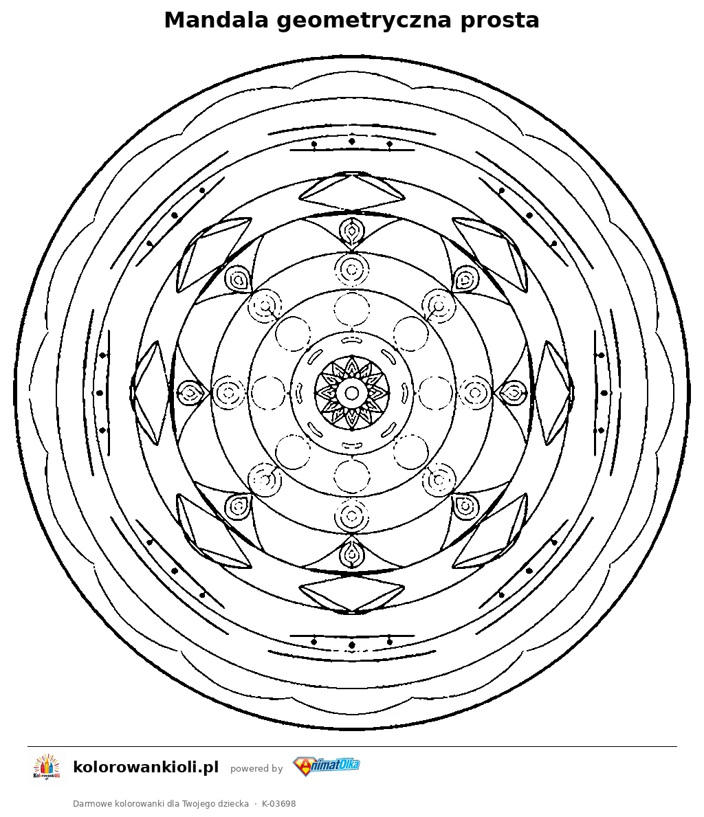 Mandala geometryczna prosta — kolorowanka do wydruku dla dzieci