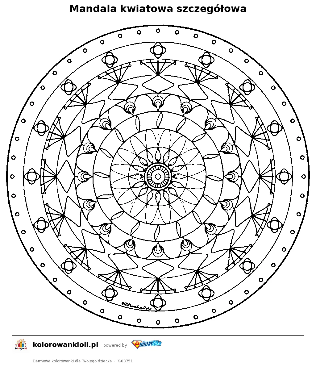 Mandala kwiatowa szczegółowa — kolorowanka do wydruku dla dzieci