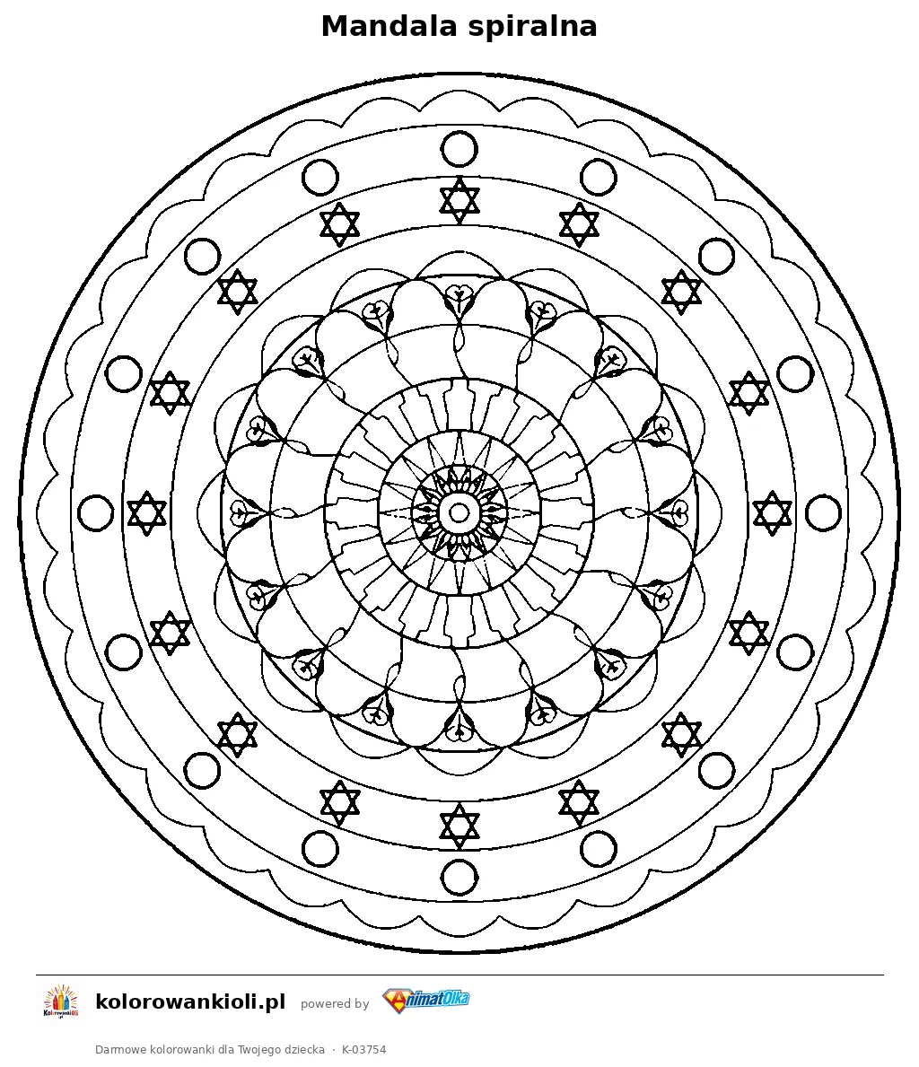 Mandala spiralna — kolorowanka do wydruku dla dzieci