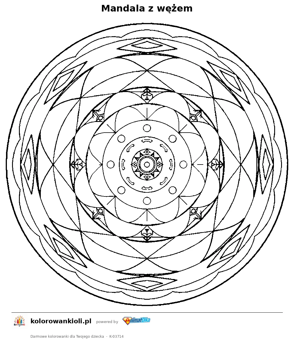 Mandala z wężem — kolorowanka do wydruku dla dzieci