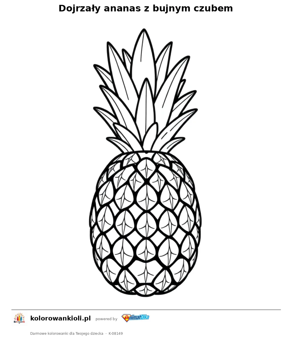 Dojrzały ananas z bujnym czubem — kolorowanka do wydruku dla dzieci