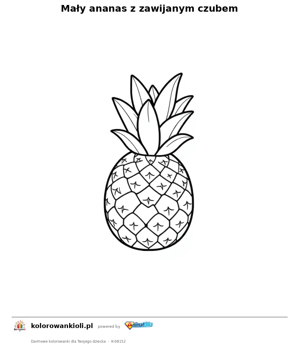Mały ananas z zawijanym czubem — kolorowanka do wydruku dla dzieci