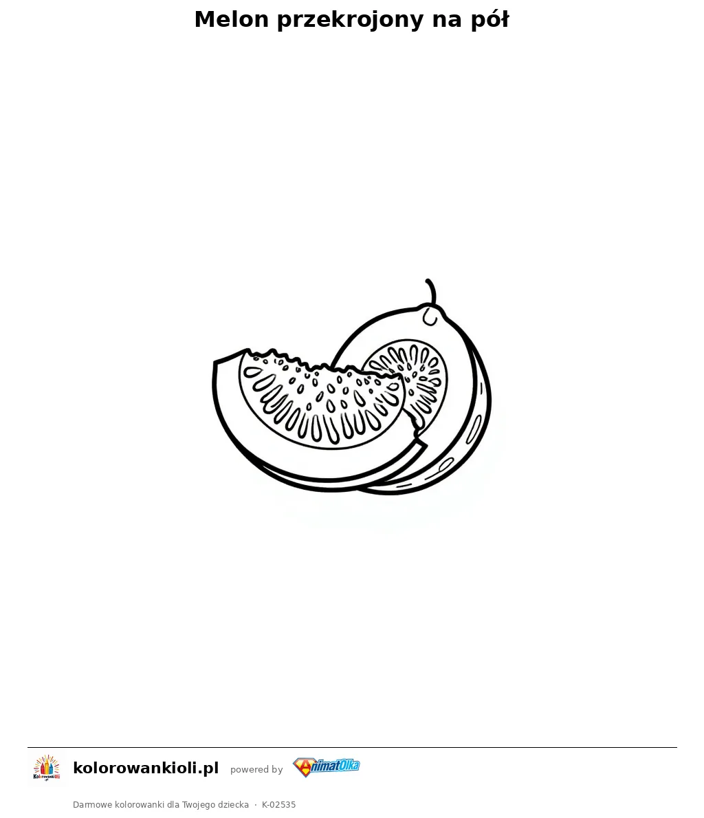 Melon przekrojony na pół — kolorowanka do wydruku dla dzieci