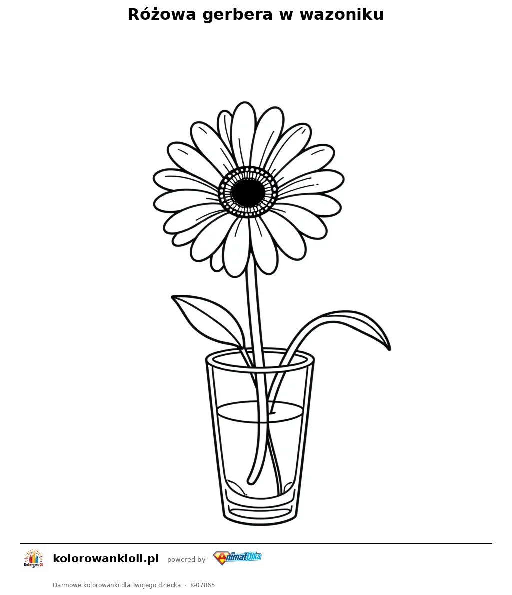 Różowa gerbera w wazoniku — kolorowanka do wydruku dla dzieci