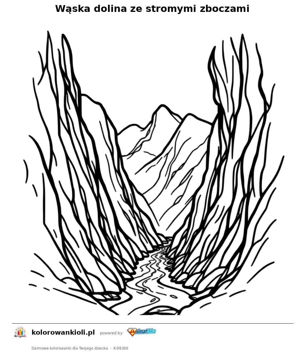 Wąska dolina ze stromymi zboczami — kolorowanka do wydruku dla dzieci