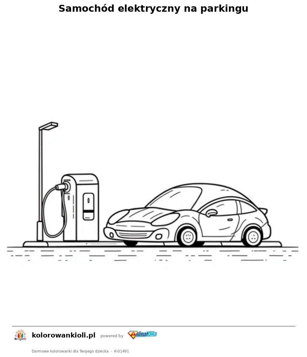 Samochód elektryczny na parkingu — kolorowanka do wydruku dla dzieci