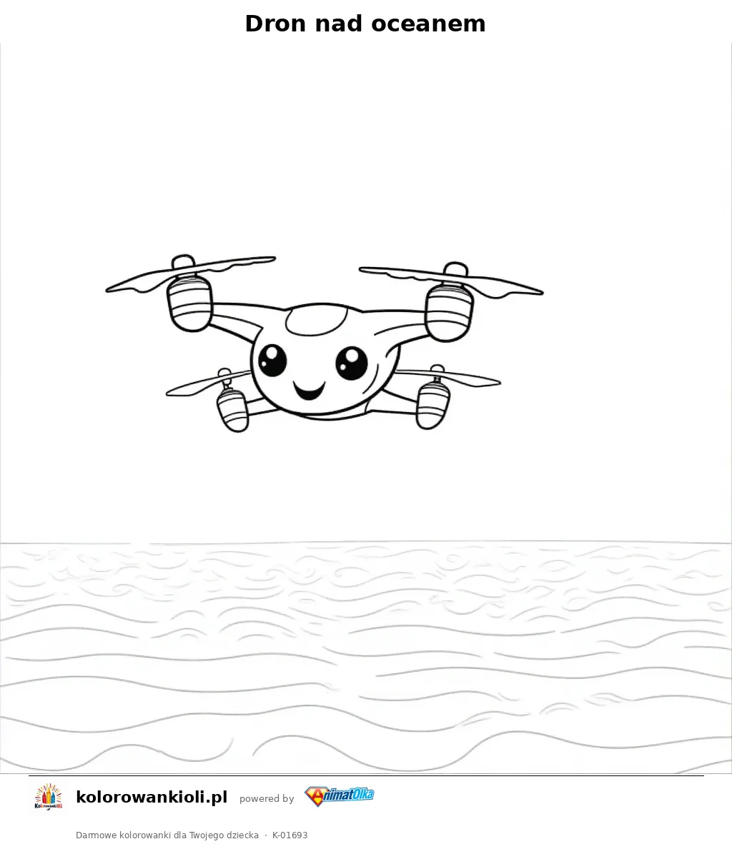 Dron nad oceanem — kolorowanka do wydruku dla dzieci