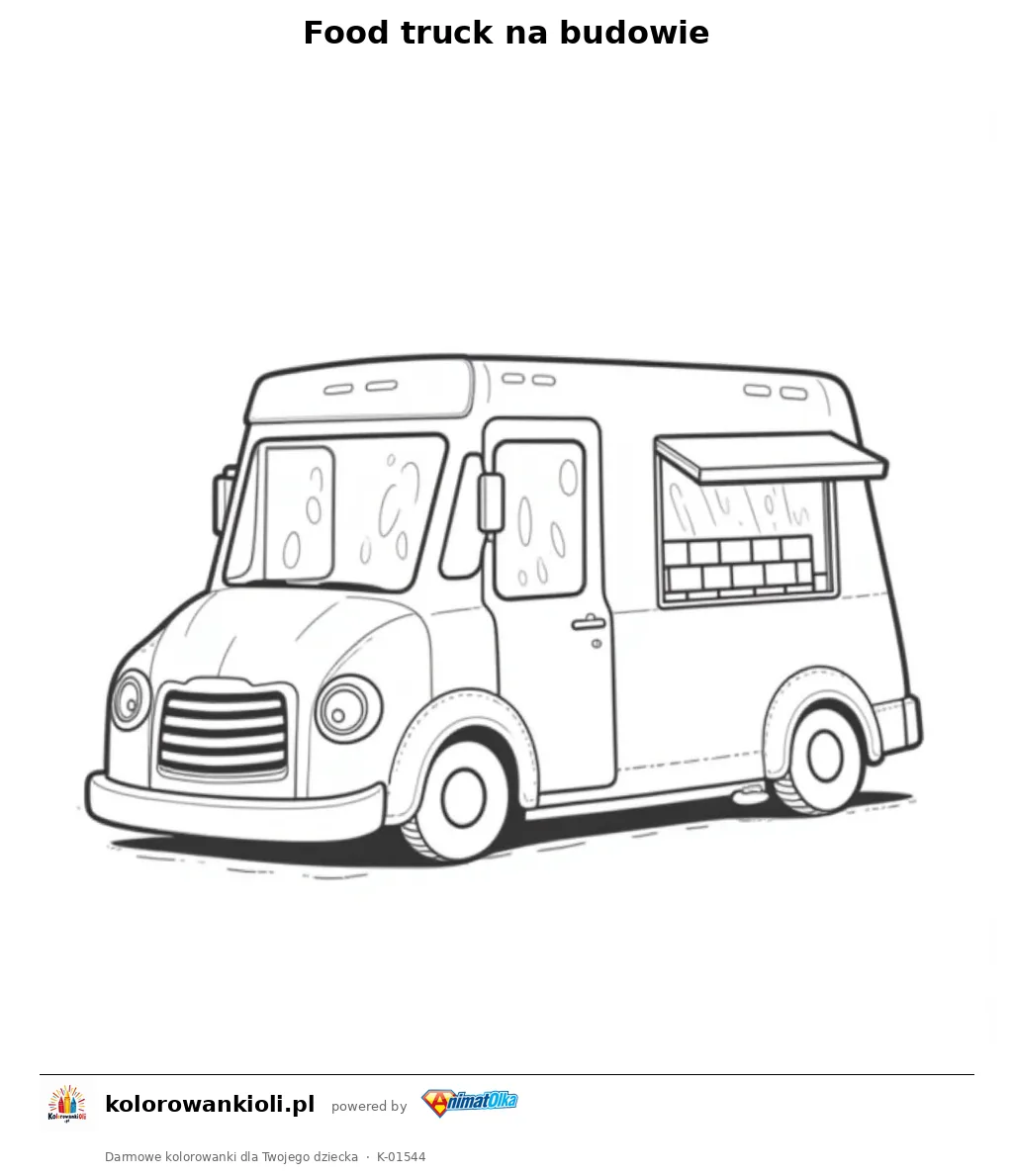 Food truck na budowie — kolorowanka do wydruku dla dzieci