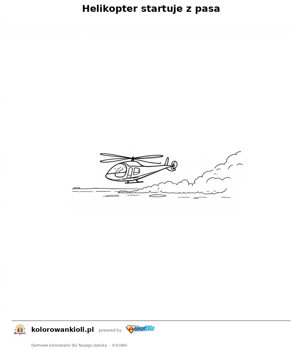 Helikopter startuje z pasa — kolorowanka do wydruku dla dzieci