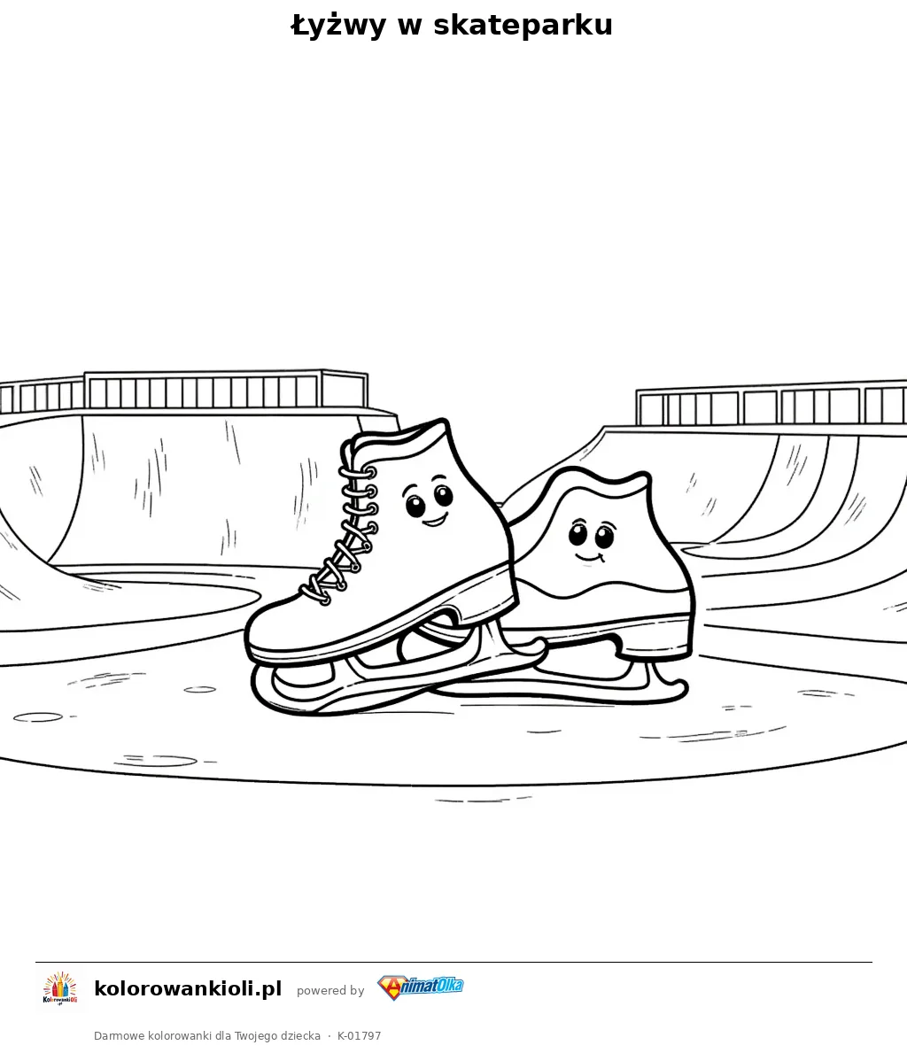 Łyżwy w skateparku — kolorowanka do wydruku dla dzieci