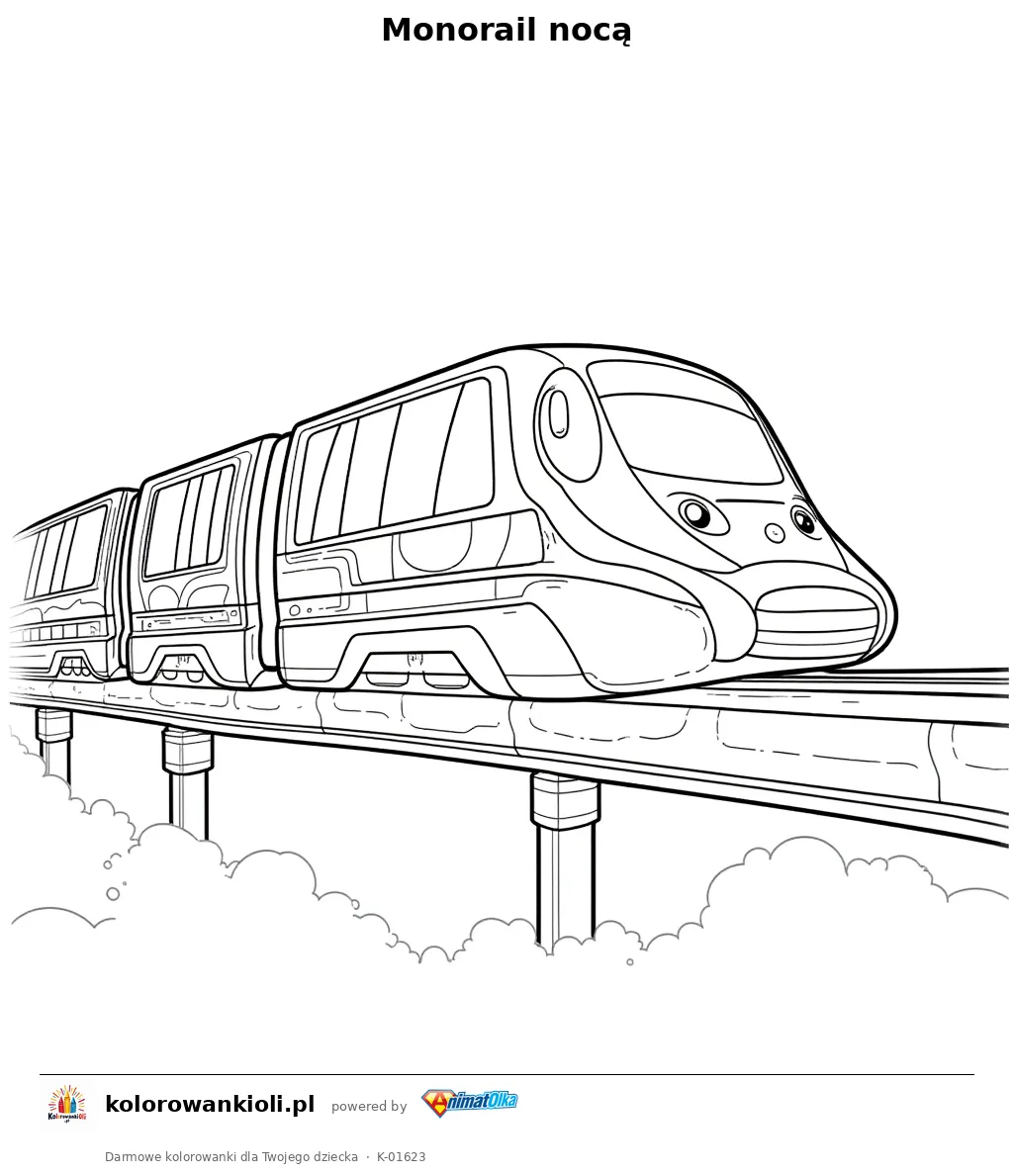 Monorail nocą — kolorowanka do wydruku dla dzieci