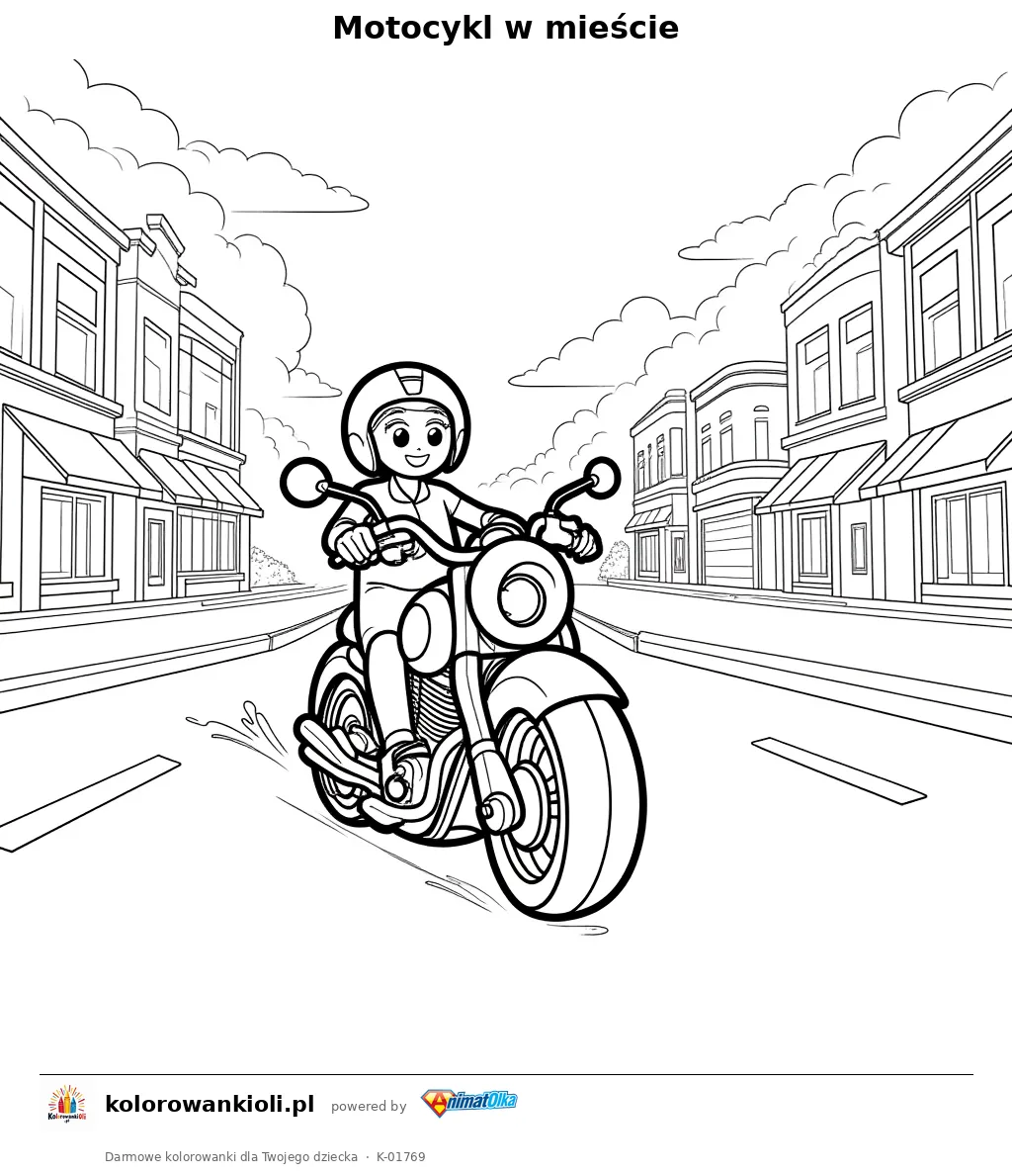 Motocykl w mieście — kolorowanka do wydruku dla dzieci