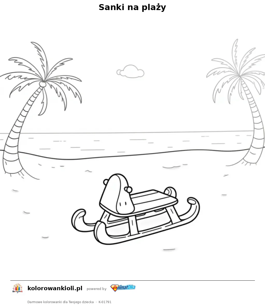 Sanki na plaży — kolorowanka do wydruku dla dzieci