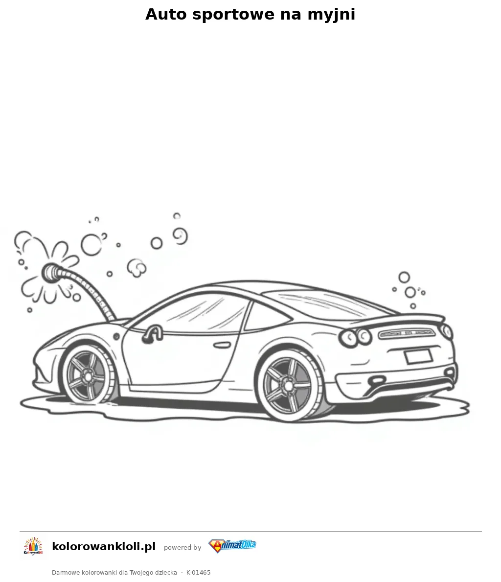 Auto sportowe na myjni — kolorowanka do wydruku dla dzieci