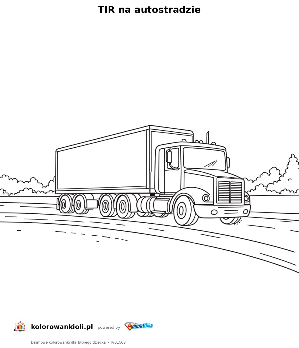 TIR na autostradzie — kolorowanka do wydruku dla dzieci
