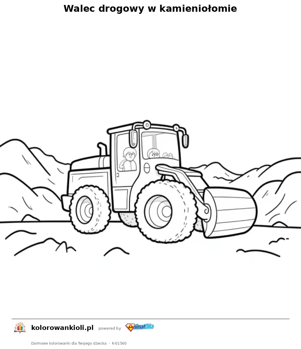 Walec drogowy w kamieniołomie — kolorowanka do wydruku dla dzieci
