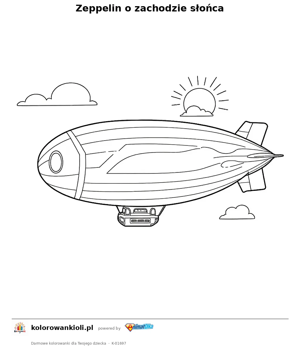 Zeppelin o zachodzie słońca — kolorowanka do wydruku dla dzieci