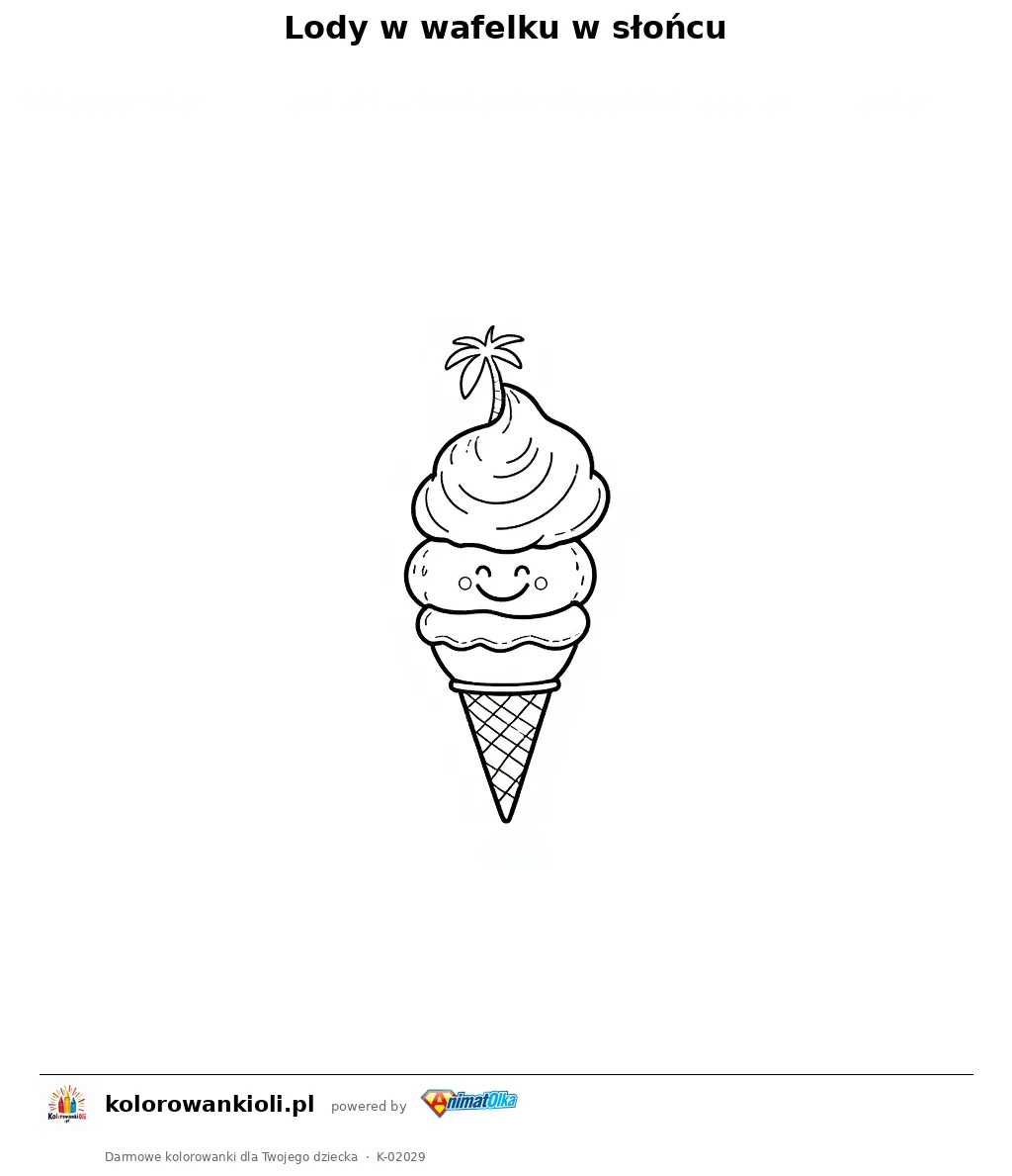Lody w wafelku w słońcu — kolorowanka do wydruku dla dzieci