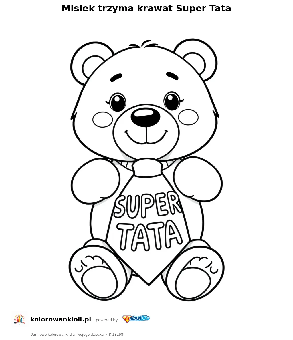 Misiek trzyma krawat Super Tata — kolorowanka do wydruku dla dzieci