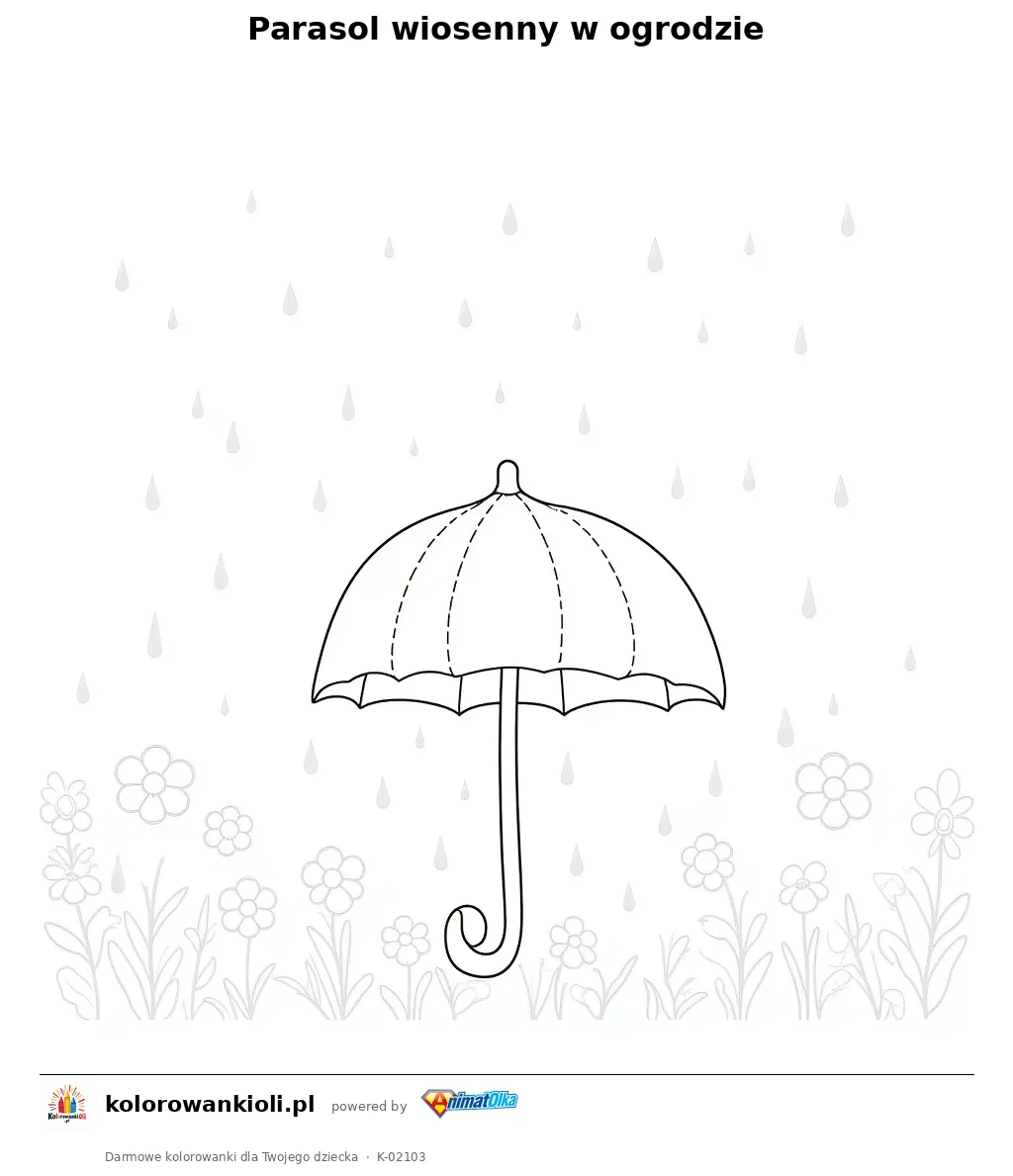 Parasol wiosenny w ogrodzie — kolorowanka do wydruku dla dzieci