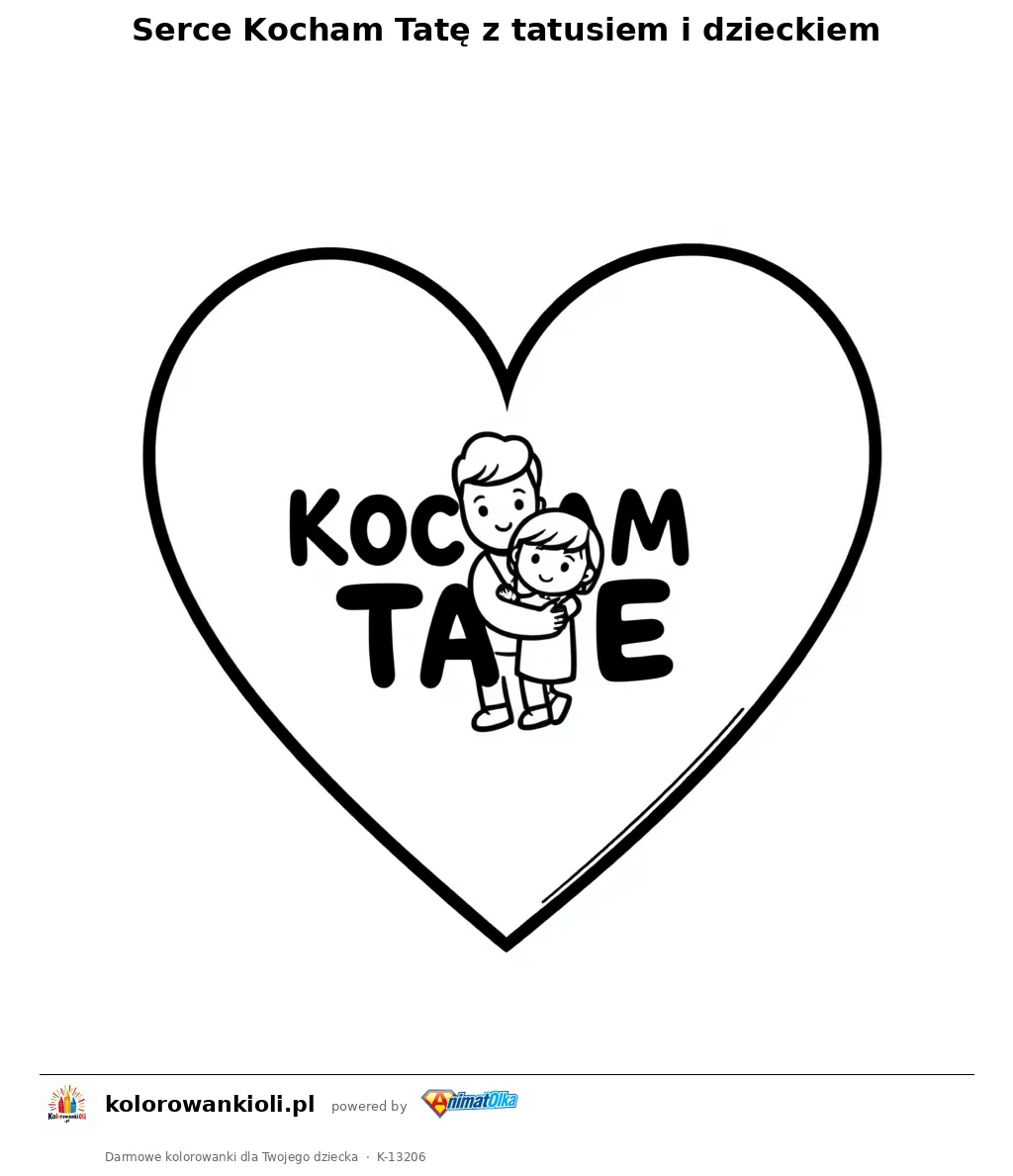 Serce Kocham Tate z tatusiem i dzieckiem — kolorowanka do wydruku dla dzieci