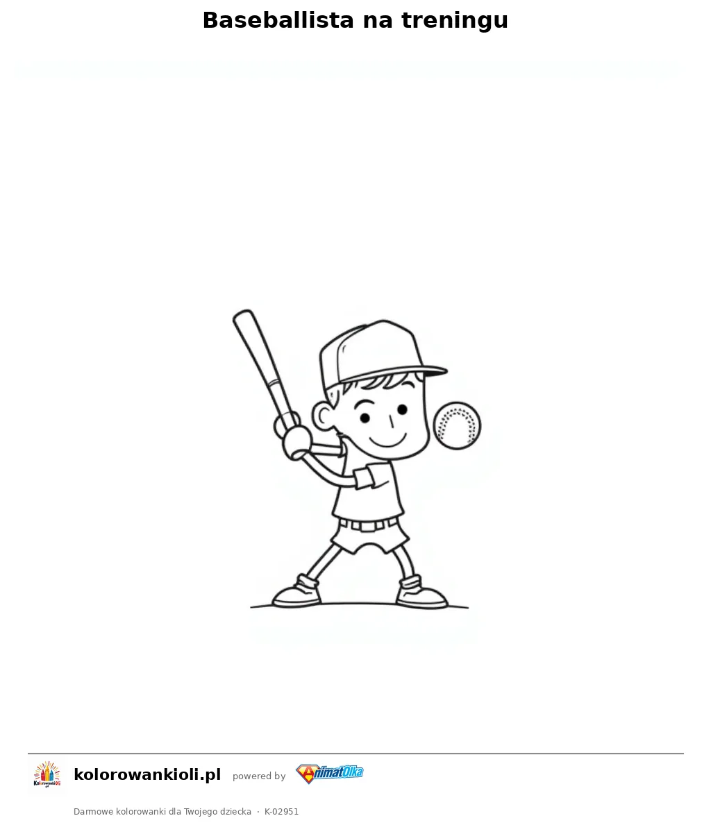 Baseballista na treningu — kolorowanka do wydruku dla dzieci