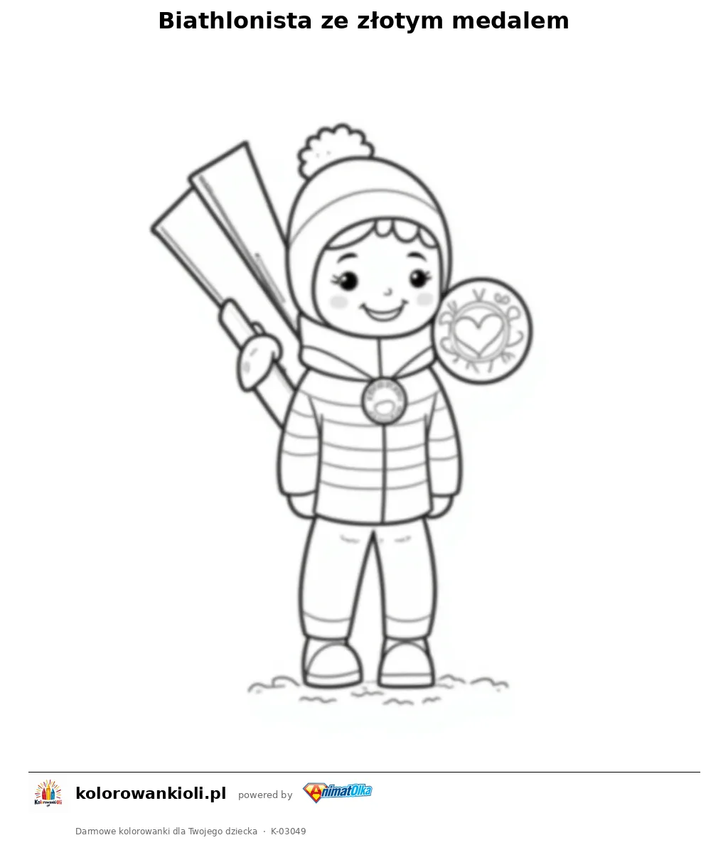 Biathlonista ze złotym medalem — kolorowanka do wydruku dla dzieci