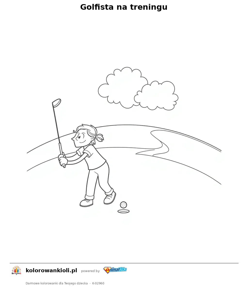 Golfista na treningu — kolorowanka do wydruku dla dzieci