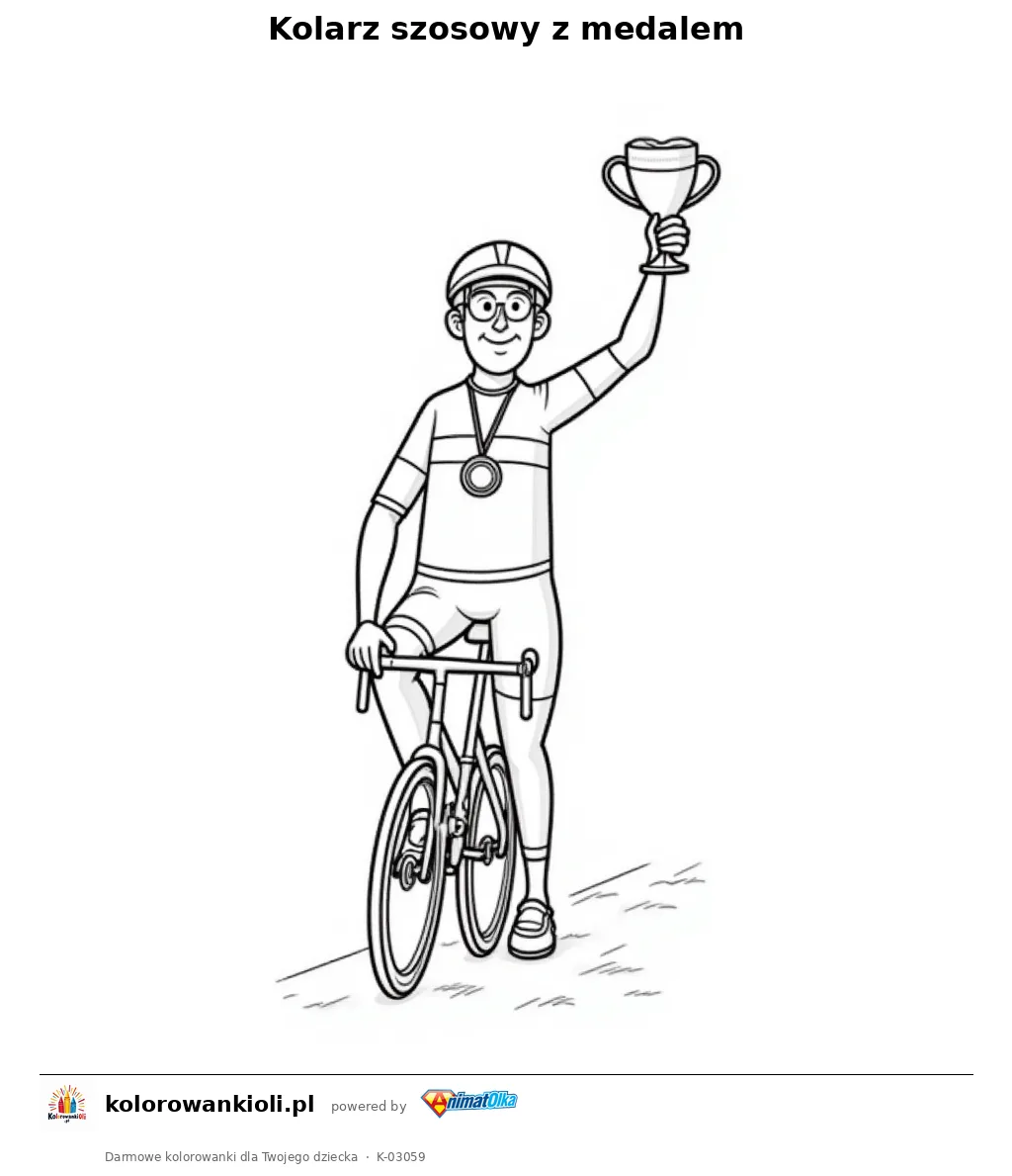 Kolarz szosowy z medalem — kolorowanka do wydruku dla dzieci