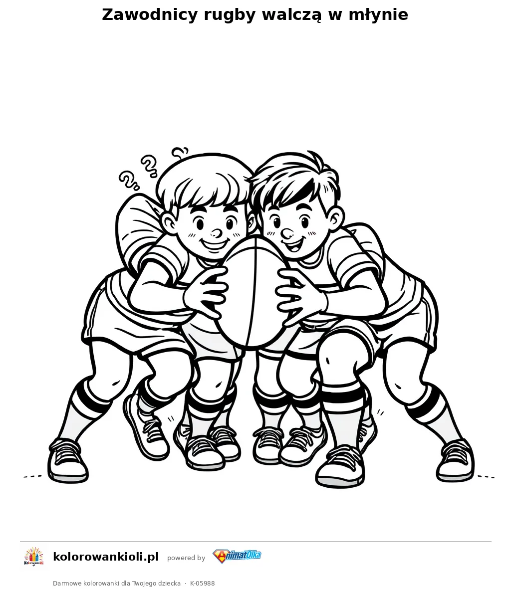 Zawodnicy rugby walczą w młynie — kolorowanka do wydruku dla dzieci