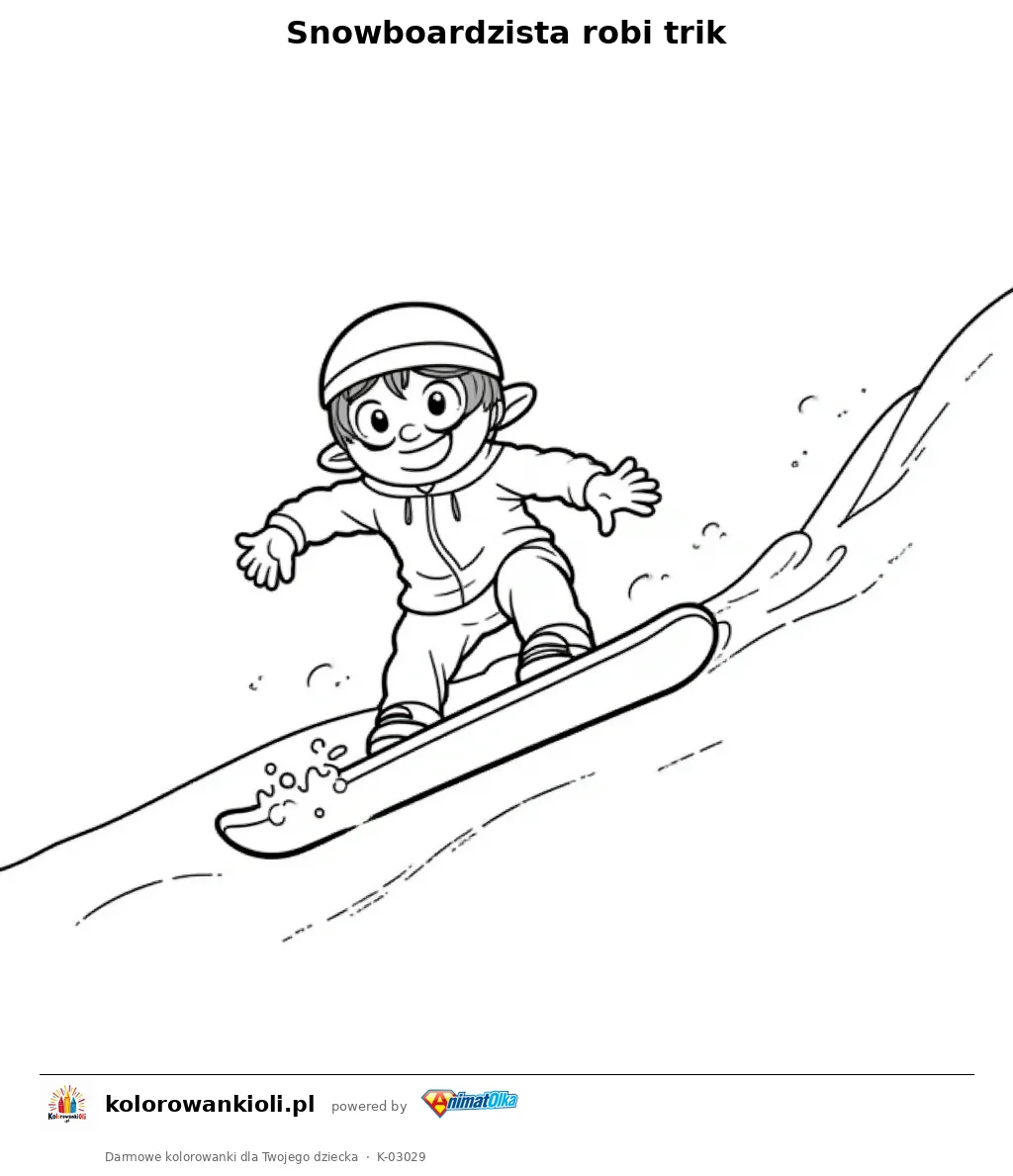 Snowboardzista robi trik — kolorowanka do wydruku dla dzieci
