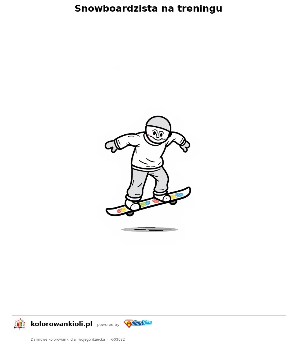 Snowboardzista na treningu — kolorowanka do wydruku dla dzieci