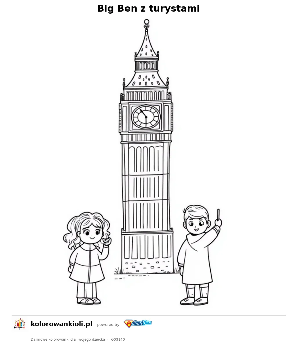 Big Ben z turystami — kolorowanka do wydruku dla dzieci