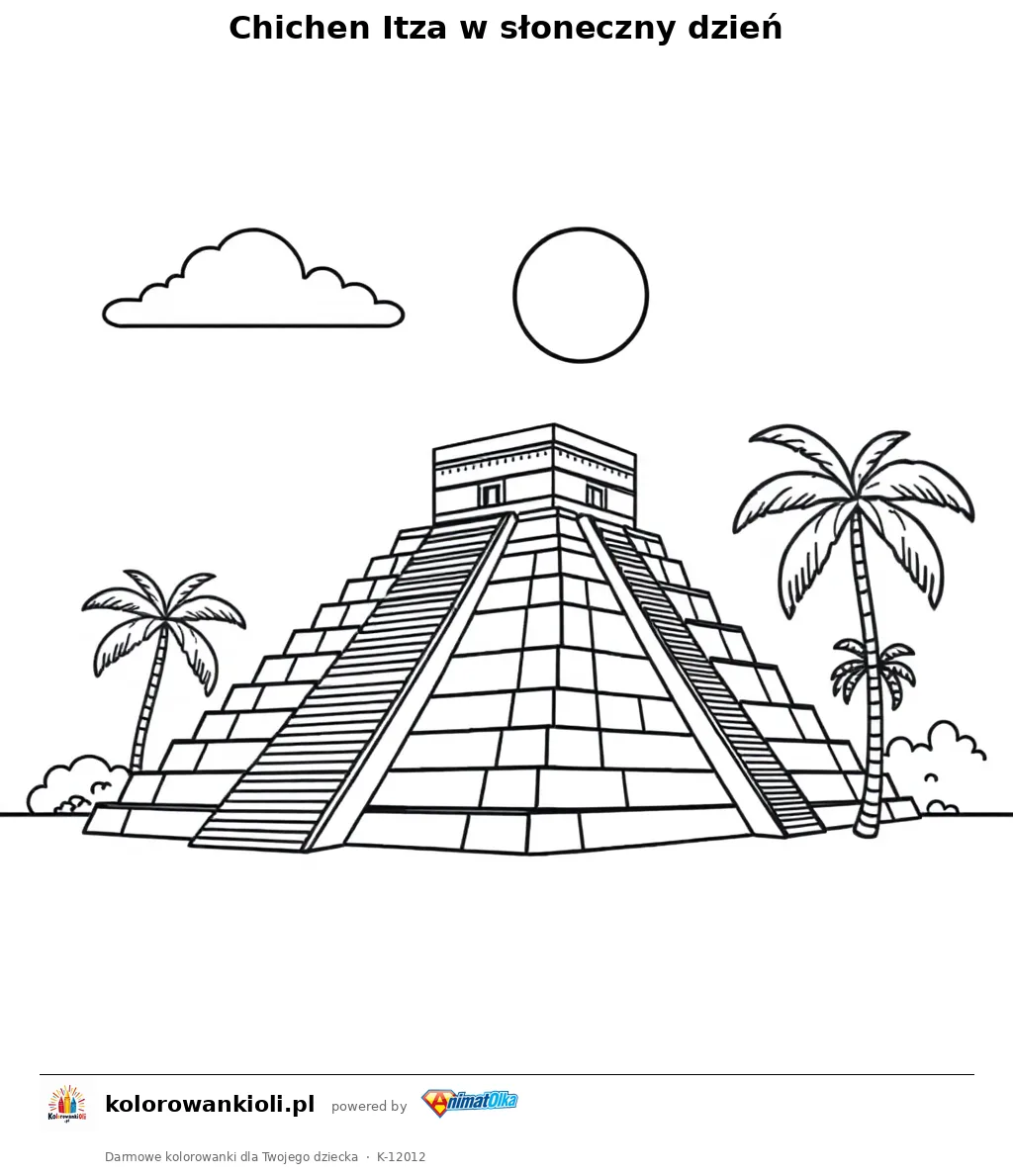 Chichen Itza w słoneczny dzień — kolorowanka do wydruku dla dzieci