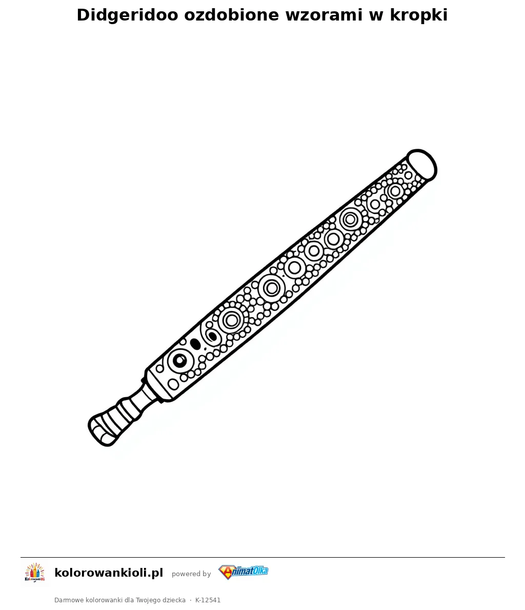 Didgeridoo ozdobione wzorami w kropki — kolorowanka do wydruku dla dzieci