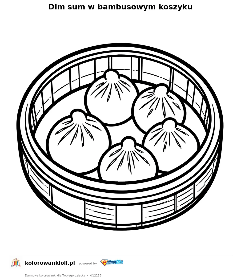 Dim sum w bambusowym koszyku — kolorowanka do wydruku dla dzieci