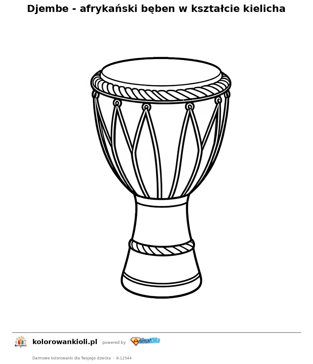 Djembe - afrykanski beben w ksztalcie kielicha — kolorowanka do wydruku dla dzieci