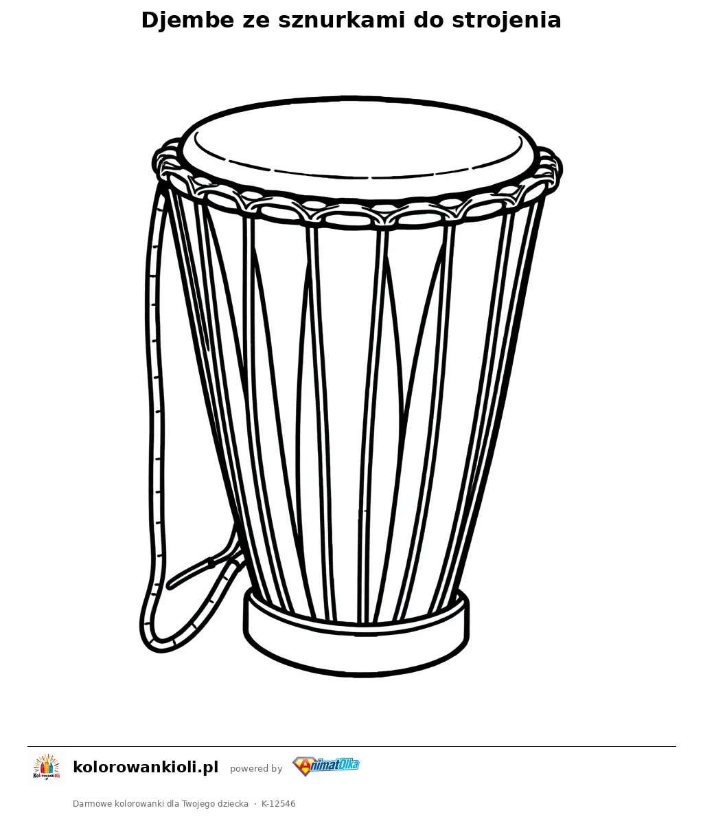 Djembe ze sznurkami do strojenia — kolorowanka do wydruku dla dzieci