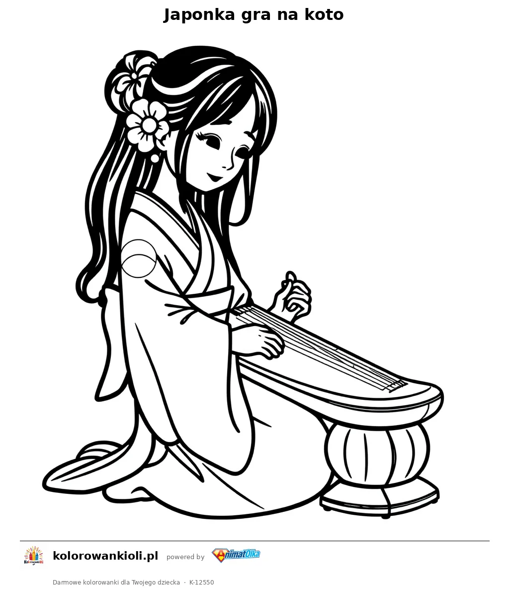 Japonka gra na koto — kolorowanka do wydruku dla dzieci