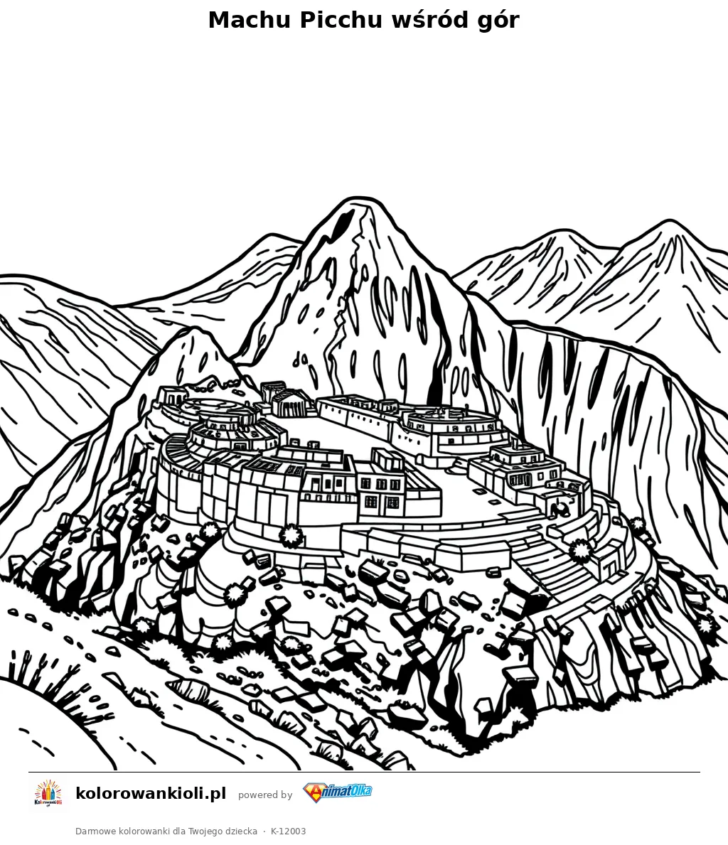 Machu Picchu wśród gór — kolorowanka do wydruku dla dzieci