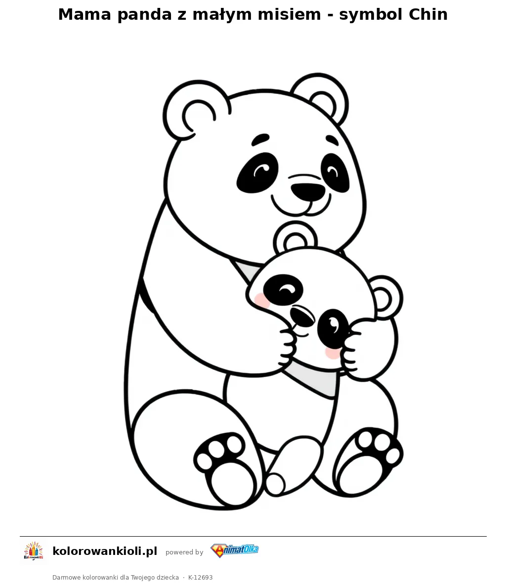 Mama panda z malym misiem - symbol Chin — kolorowanka do wydruku dla dzieci