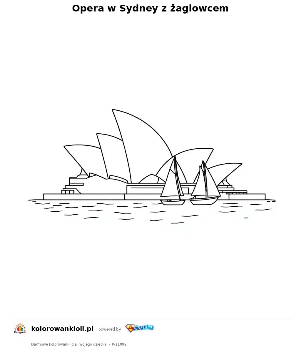 Opera w Sydney z żaglowcem — kolorowanka do wydruku dla dzieci