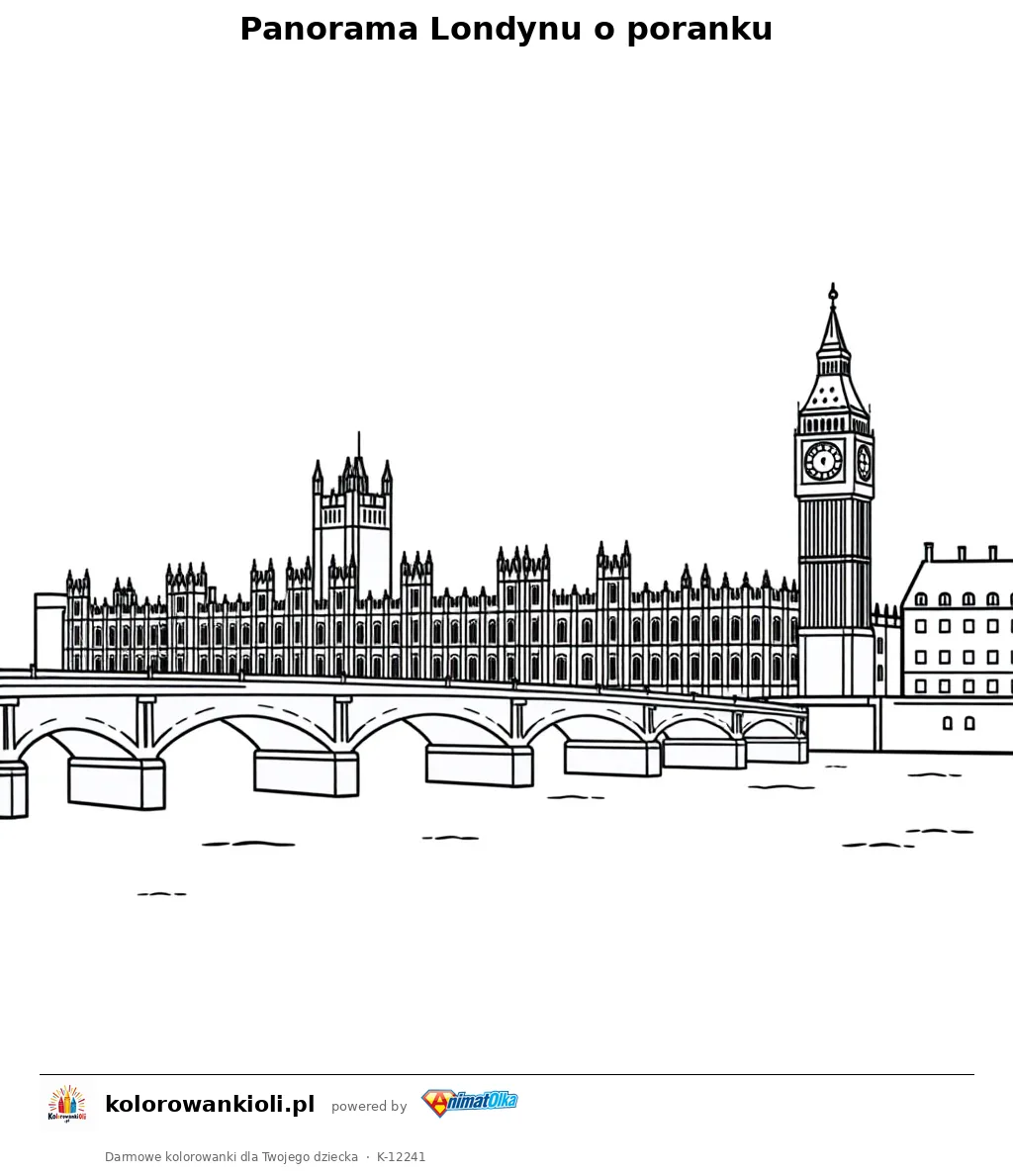 Panorama Londynu o poranku — kolorowanka do wydruku dla dzieci