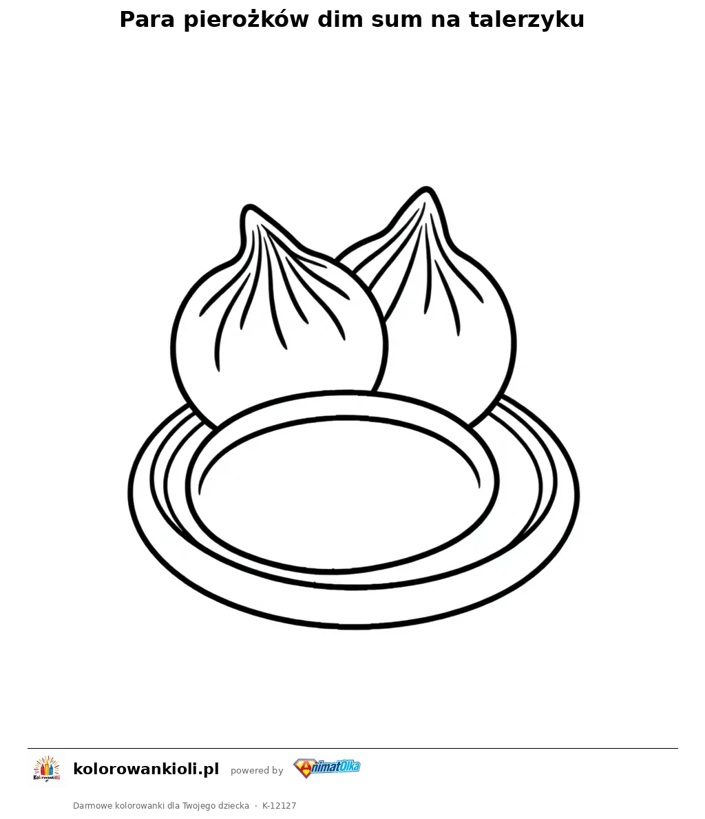 Para pierozkow dim sum na talerzyku — kolorowanka do wydruku dla dzieci