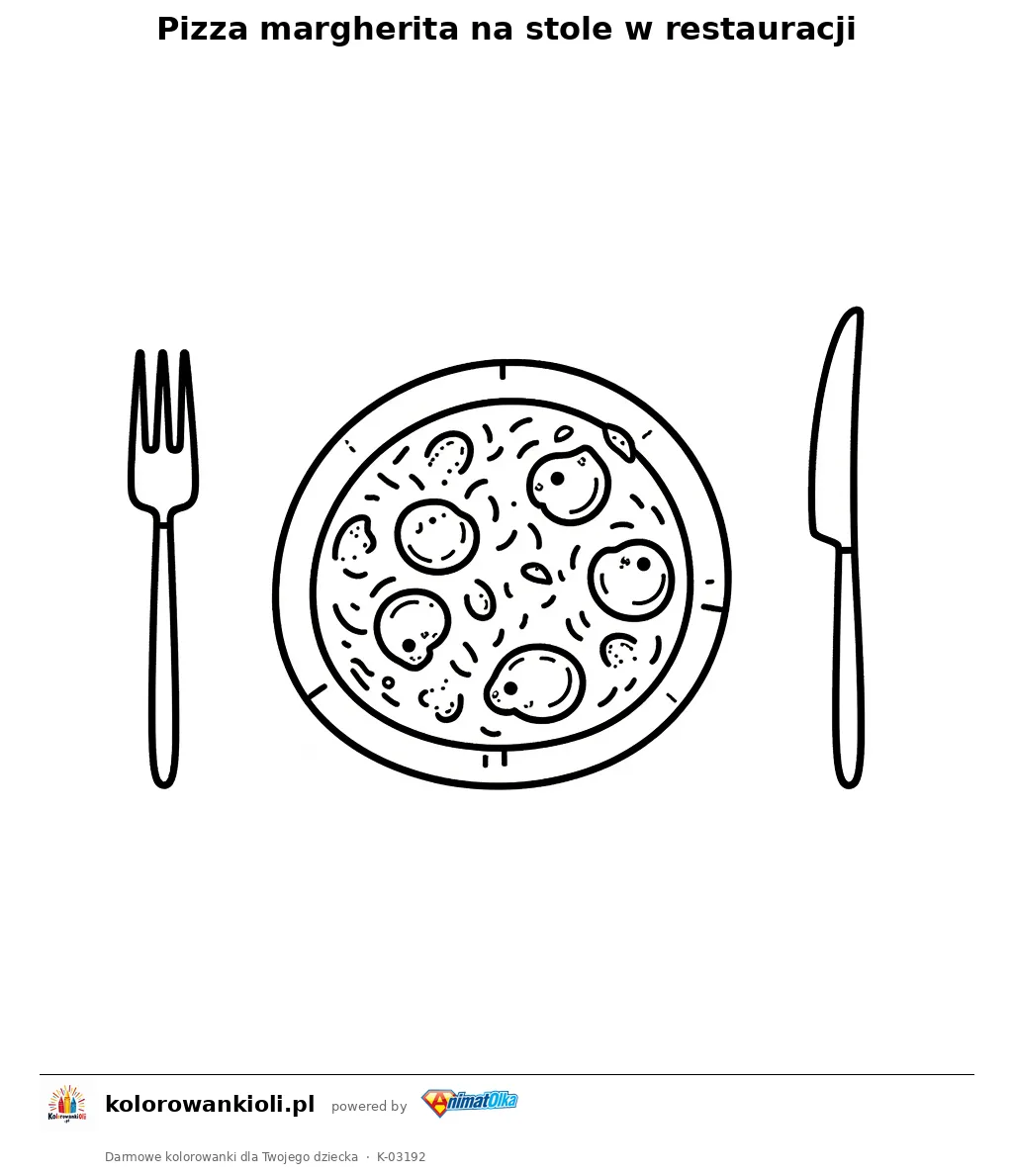 Pizza margherita na stole w restauracji — kolorowanka do wydruku dla dzieci