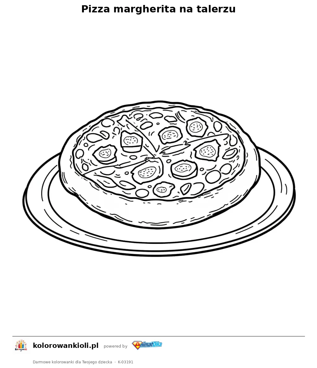 Pizza margherita na talerzu — kolorowanka do wydruku dla dzieci