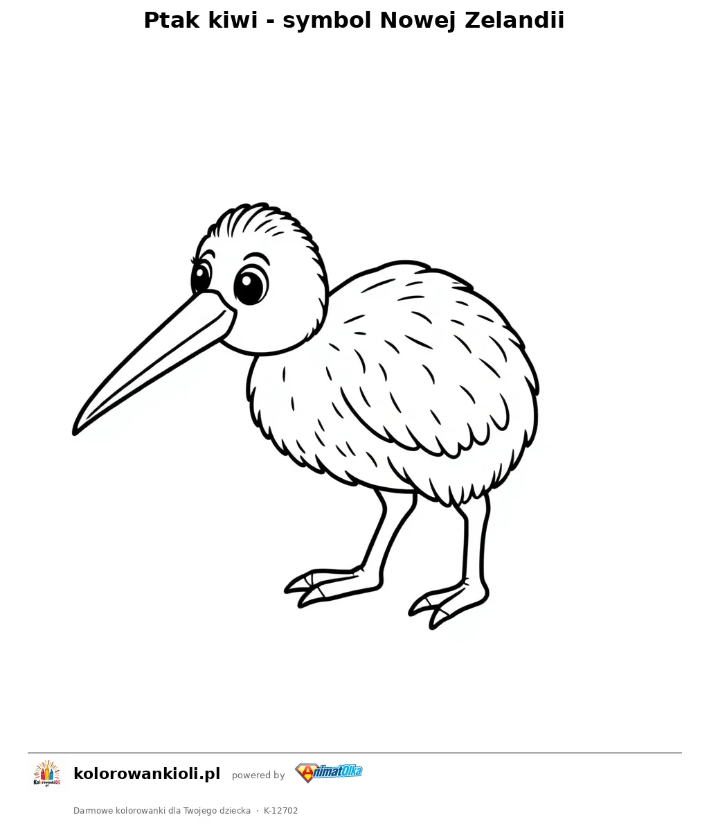 Ptak kiwi - symbol Nowej Zelandii — kolorowanka do wydruku dla dzieci