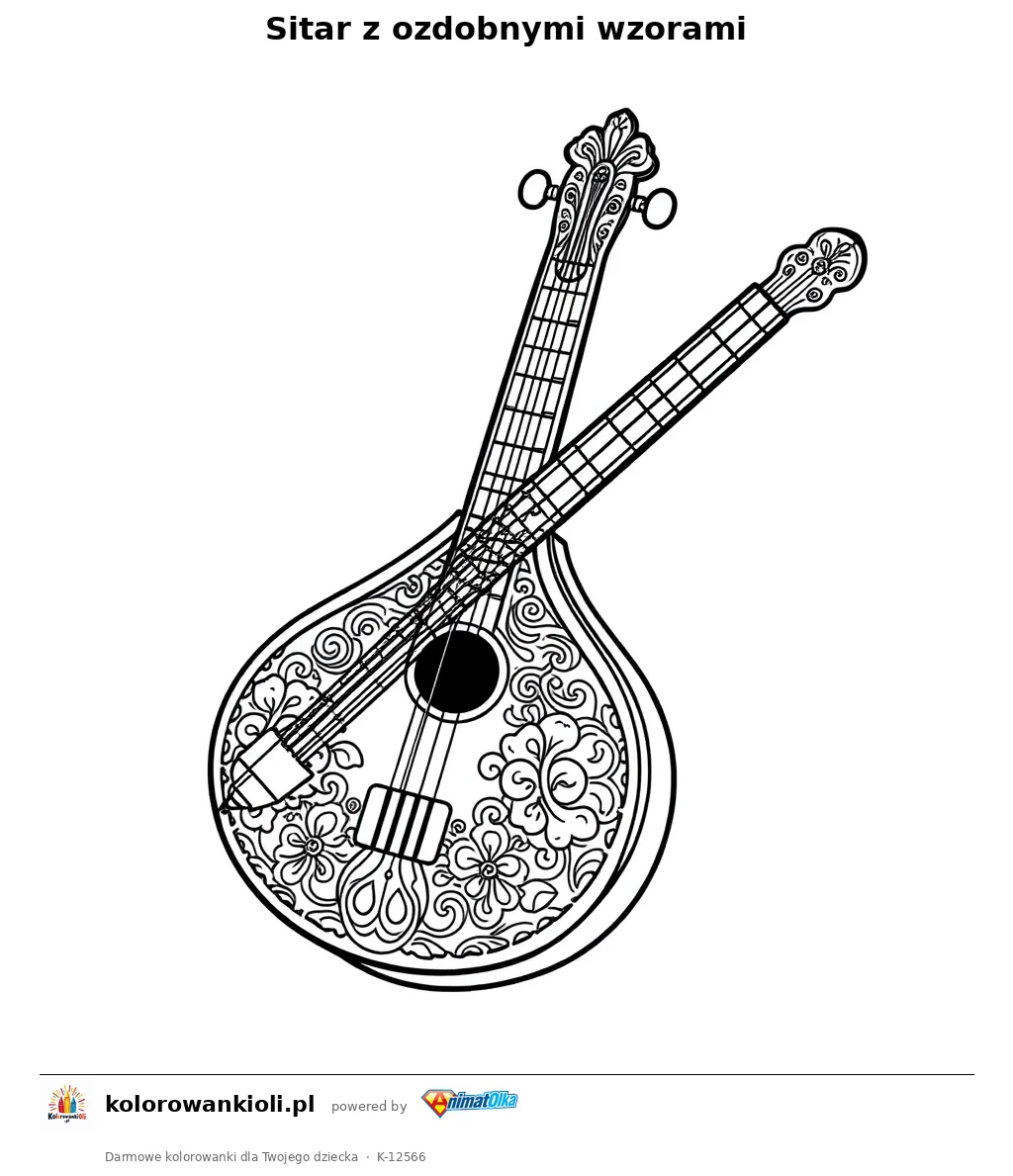 Sitar z ozdobnymi wzorami — kolorowanka do wydruku dla dzieci