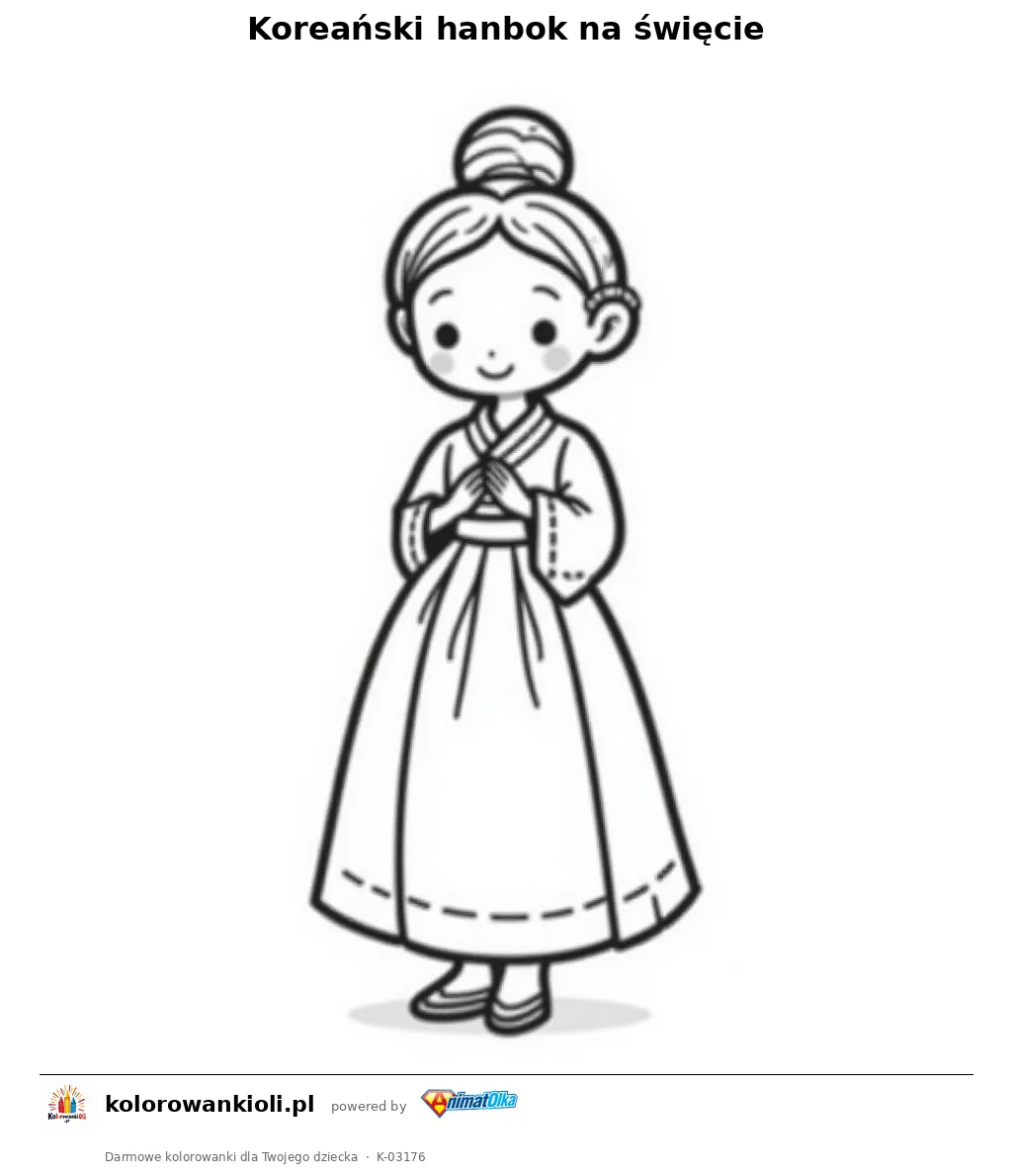 Koreański hanbok na święcie — kolorowanka do wydruku dla dzieci