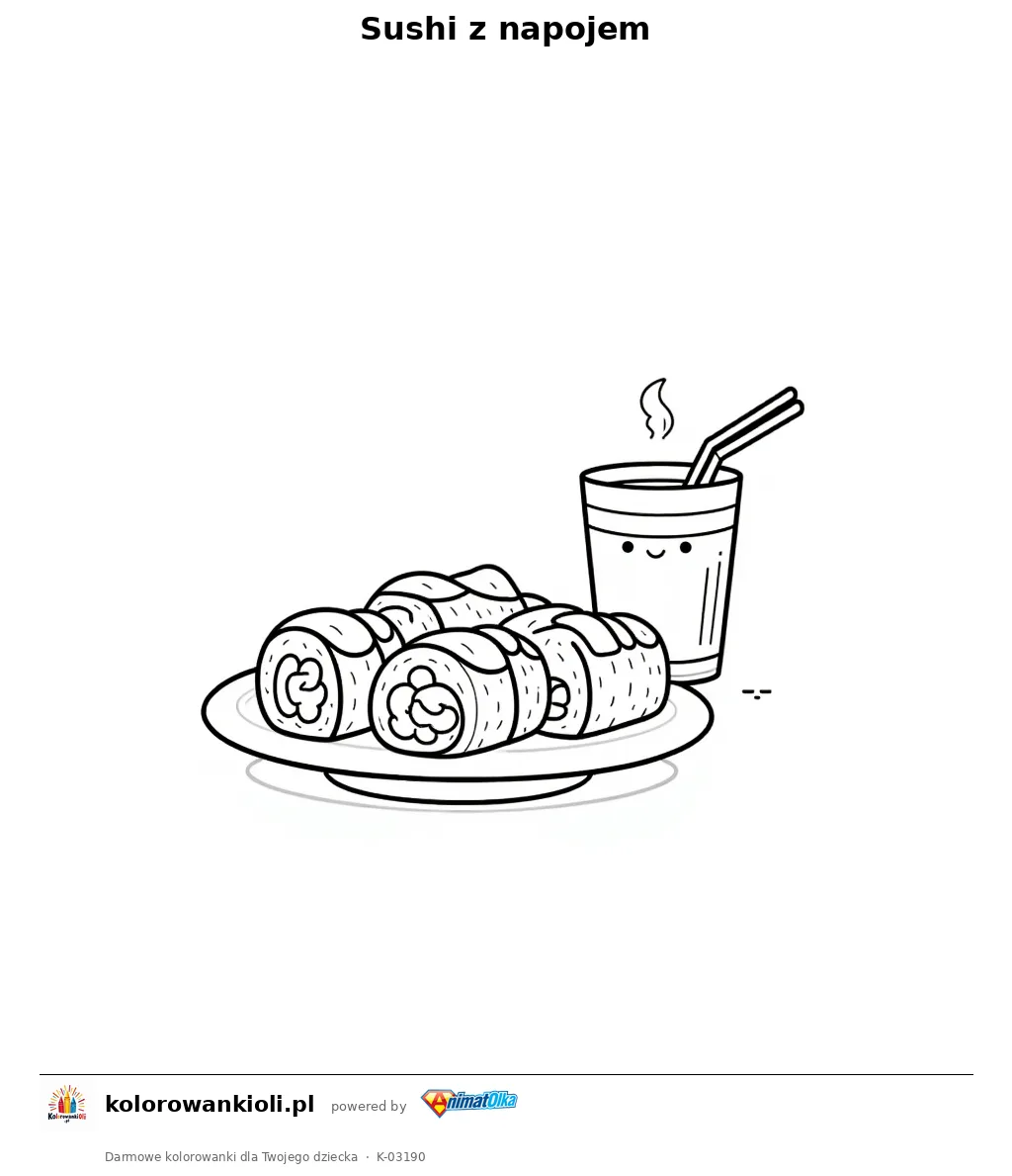 Sushi z napojem — kolorowanka do wydruku dla dzieci